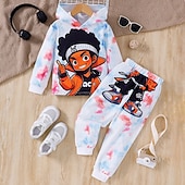 voordelige Sets-2-delig Peuter Jongens Set met capuchon en joggingbroek Kleding Anime Brief Lange mouw Ronde hals Set School Modieus Stoer Herfst Winter 4-7 jaar Wit