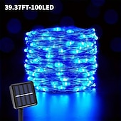 abordables Funciona con energía solar-Elegante cadena de luces de alambre de cobre alimentada por energía solar para fiestas de recepción de bodas, 100/200/300 LED con 8 modos para jardín, Navidad, bodas, fiestas&amp;amp;Decoración exterior