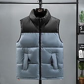 cheap Men&#039;s Vest-Men&#039;s Puffer Vest Padded Gilet Quilted Vest Daily Date Vacation Fashion Casual Fall &amp; Winter Pocket Polyester Warm Comfortable Color Block Zipper Stand Collar Regular Fit Black Yellow Red Royal Blue