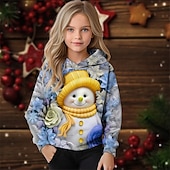 baratos Desenho animado 3D da menina-Para Meninas 3D Gráfico Boneco de Neve Moletom Manga Longa Outono Inverno Moda Adorável Básico Infantil 4-12 anos Com Capuz Ao ar livre Casual Diário Normal
