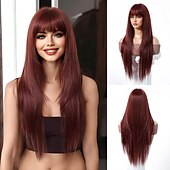 levne Syntetické trendy paruky-Syntetické paruky Uniformy Kariéra kostýmy Princeznovské Volný Rovné, bláznivé Střední část Vrstvený střih S ofinou na stroji Paruka 30&quot; Hnědá / vínová Umělé vlasy Dámské cosplay Párty Módní