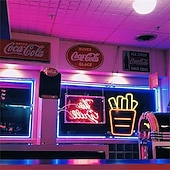 billiga LED-neonlampor-pommes frites neonskylt led ljus, akryl neon väggdekor 16,5x12&quot; för kök, restaurang, fest  &amp; matvagn