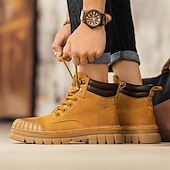 baratos Botas de trabalho-Homens Botas Botas de trabalho Couro Premium Confortável Antiderrapante Com Cadarço Amarelo Cáqui