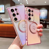 baratos Capa Samsung-telefone Capinha Para S24 S23 S22 S21 Ultra Plus S24 FE S21 FE S20 FE S25 Ultra Capa traseira Magnética Suporte para carregamento sem fio Antichoque Retro TPU Galvanização