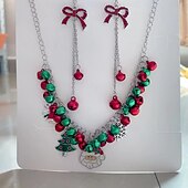 abordables Collar de mujer-Conjunto festivo de collar y pendientes navideños con campanas navideñas y adornos de bombillas brillantes: perfecto para fiestas navideñas