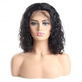 economico Parrucche lace front capelli veri-parrucca frontale in pizzo 13x4 con capelli umani remy, parrucche corte e ondulate ricce con capelli per bambini