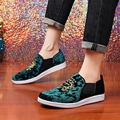 cheap Casual-Men&#039;s Burgundy Velvet Slip-On Loafers with Golden Embroidery and White Sole – Luxurious Casual Shoes for Parties and Events