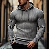 baratos Camiseta de malha canelada-Homens Camiseta camisa muscular Camiseta de malha canelada Camisa de manga longa Manga Longa Com Capuz Verão Tecido Moda Roupa de rua Legal Com Cordão Ao ar livre Diário Para Noite Cinzento Escuro