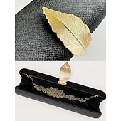 cheap Clutches &amp; Evening Bags-Women&#039;s Velvet Clutch Bag with Gold Feather Accent and Chain Strap - Elegant Evening Bag for Formal Events and Parties