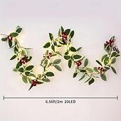 זול מופעל באמצעות בטריות-2m20leds חג המולד אצטרובל אדום פרי סימולציה של עלה מחרוזת אור מחרוזת מסיבה מקורה פסטיבל אווירה דקורטיבית מחרוזת אור סוללה קופסת חשמל