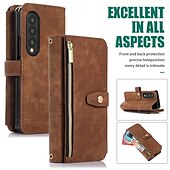 baratos Capa Samsung-telefone Capinha Para Dobra Z 6 Z Fold 5 Z Fold 4 Z Fold 3 Capa traseira Com Suporte Zíper com cordão Retro TPU Couro PU