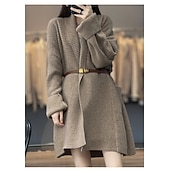 お買い得  オープンフロントカーディガン-女性用 カーディガン 日常 純色 オープンフロント ニット 長袖 ロングトップス ニット ワーク キャメル ダックグレー 秋 冬