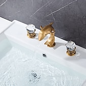 cheap Bathroom Sink Faucets-Rubbed Retro Bronze Animal Dolphin Style Centerset Bathroom Sink Faucet Swivel Basin Tap Double Handle Lever