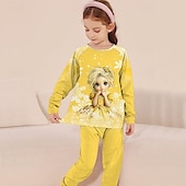 billiga Flickans 3D-tecknad film-Flickor 3D Grafisk Snöflinga Prinsessa Julpyjamas Pyjamasset T-shirts och byxor Pyjamasset Långärmad 3D-tryck Höst Vinter Aktiv Grundläggande Barn 4 år + Rund hals Hem Dagligen Normal