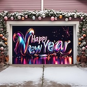 billige Garasje- og dørbanner-nyttår garasjeportdeksel ballonger fyrverkeri utendørs banner stort bakteppe for ferie utendørs garasjeport hjem veggdekorasjoner