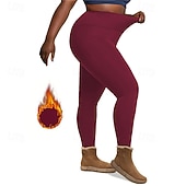 billiga Yoga Leggings &amp; Tights-Dam Yogabyxor Fleecefodrade Leggings Yoga leggings med telefonficka Hög midja Pilates Gymträning Träna Trikåer Ensfärgat Mörkgrå Svart Vinröd Elastan Skinna Höst Vinter Plusstorlekar sporter