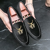 お買い得  セミフォーマル-ゴールドの刺繍が施されたメンズグリーンベルベットローファー - フォーマルなイベントや結婚式に最適な豪華なスリッポンシューズ