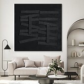 economico Quadri astratti-dipinto a mano dipinto nero con texture oversize 3d dipinto geometrico astratto fatto a mano grande dipinto minimalista bianco e nero con texture per soggiorno camera da letto decorazione da parete