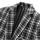 cheap Men&#039;s Classic Blazers-Men&#039;s Blazer Business Cocktail Party Wedding Party Fashion Casual Spring &amp;  Fall Polyester Plaid Button Pocket Comfortable Single Breasted Blazer Black khaki Gray