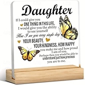cheap Gifts-Acrylic Plaque with Wooden Base, Meaningful Gift from Son or Daughter to Mom, Commemorative Desk Sign, Thoughtful Keepsake with Wooden Stand