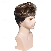 economico Parrucche uomo-Parrucche sintetiche Liscio Taglio asimmetrico Parrucca Corto Marrone chiaro Capelli sintetici Per uomo Disegni alla moda Soffice Naturale Marrone chiaro