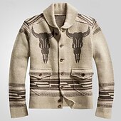 abordables suéter de la rebeca de los hombres-Hombre Jersey Jacquard Chaqueta de Punto Suéter recortado Estriado Tejer Regular Abotonar De Punto Antílope Diseño Moda Clásico Ropa Cotidiana Cita Ropa Otoño invierno Color Caquí M L XL