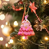 levne Doplňky pro stromy-24ks vánočních růžových dřevěných ozdob, dekorace na vánoční stromeček - vintage růžový perník, palčáky, louskáček, santa, stromečky a sněhové vločky na Vánoce