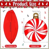 economico Decorazioni per esterni-palla gonfiabile decorata per esterni di Natale da 60 cm (23,6 pollici) enormi ornamenti di Natale grandi palline di caramelle alla menta piperita per albero cortile prato giardino portico palline gonfiabili ornamenti con pompa