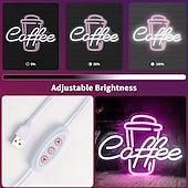 abordables Lampes néon led-enseigne au néon café - rose &amp;néon LED blanc pour café, bar, restaurant, décoration murale alimentée par USB pour chambre, pub, fête d&#039;anniversaire