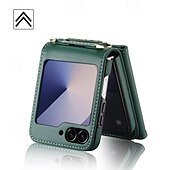 Недорогие Чехлы для Samsung-телефон Кейс для Назначение Z-флип 6 Кейс на заднюю панель со стендом с ремешком Разъем для карты Ретро ТПУ Кожа PU