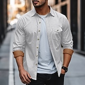 preiswerte Herren-Oberhemden-Herren Hemd Flanelljacke Flanell Hemden Knopfhemd Cargo-Shirt Feste Farbe Outdoor Arbeit Schwarz Weiß Hellgrün Wein Langarm Umlegekragen Frühling &amp; Herbst Bekleidung Farbblock