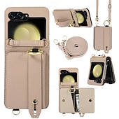 baratos Capa Samsung-telefone Capinha Para Z Virar 6 Z Flip 5 Z Flip 4 Z Flip 3 Capa traseira Com Suporte com cordão com pulseira Retro TPU Couro PU
