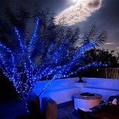 abordables Funciona con energía solar-Elegante cadena de luces de alambre de cobre alimentada por energía solar para fiestas de recepción de bodas, 100/200/300 LED con 8 modos para jardín, Navidad, bodas, fiestas&amp;amp;Decoración exterior