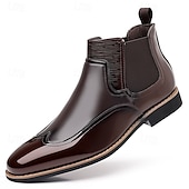 levne Boty Chelsea-pánské lakované chelsea boots z umělé kůže – klasický wingtip brogue design pro formální i neformální příležitosti