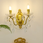 baratos Candeeiros de Parede de interior-arandelas de parede de prisma de cristal vintage latão dupla luminária de parede luminárias iluminação decoração de parede arandelas de cobre 110-240v 5w