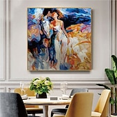 baratos Pinturas de Pessoas-pintura a óleo artesanal abraçando casal amantes pintura a óleo - pintado à mão impressionista paris amantes pintura a óleo sobre tela espátula arte pinturas a óleo melhor presente para sala de estar
