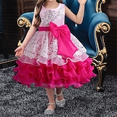 preiswerte Partykleider-kinderkleidung Mädchen Cosplay-Kleid Party Kleid Farbblock Ärmellos Leistung Weihnachten Gitter Rückenfrei Patchwork Schön Süß Polyester Maxi abendkleider Schaukelkleid Tüll-Kleid Winter 4-12 Jahre