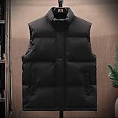 billiga Herrarnas puffer väst-Herr Pufferväst Dagligen Ledigt Vår &amp; Höst Ficka Polyester Bekväm Ensfärgat Dragkedja Hög krage Svart Vit Blå Väst