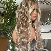abordables Perruques à dentelle frontale-Perruque Cheveux Naturel Rémy Fermeture 5x5 13x4 devant en dentelle Cheveux Brésiliens Ondulé Blond Partie libre Femme Densité 130% 150% avec des cheveux de bébé Mèches Colorées / Balayées Sans colle