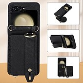 baratos Capa Samsung-telefone Capinha Para Z Virar 6 Z Flip 5 Z Flip 4 Z Flip 3 Capa traseira Com Suporte com cordão com pulseira Retro TPU Couro PU