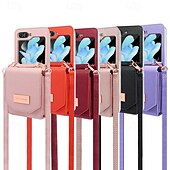 お買い得  サムスン用ケース-電話 ケース 用途 Zフリップ6 Z Flip 5 Z Flip 4 Z Flip 3 バックカバー ストラップ付き カード挿入口 耐衝撃 レトロ風 TPU PUレザー