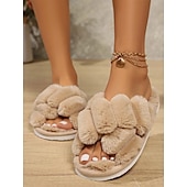 economico Ciabatte e infradito da donna-Per donna Pantofole Pantofole fuzzy Pantofole da interno Ciabatte calde Interni Giornaliero In pile Piatto Punta tonda Felpato Informale minimalismo Pelliccia sintetica Mocassino Colorato Nero Bianco