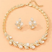 cheap Jewelry Sets-Bridal Jewelry Sets Two-piece Suit Zircon Zircon Rhinestone 1 Necklace Earrings Women&#039;s Elegant Vintage Luxury Cute Vintage Style Leaf Blessed irregular Jewelry Set For Wedding Party Party Evening