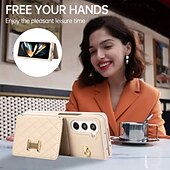 זול מארז סמסונג-טלפון מגן עבור Z Fold 5 Z Fold 4 Z Fold 3 כיסוי אחורי עם מעמד עם שרוך חריץ לכרטיס רטרו TPU עור PU