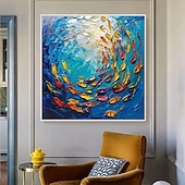 olcso Állatos festmények-aranyhal olajfestmény 100%-ban kézzel készített nagy koi festmény kézzel festett fal művészet koi halfestés új színes koi művészet koi festmény fali művészet kés művészet festmény lakberendezés dekor