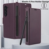 お買い得  サムスン用ケース-電話 ケース 用途 Zフォールド6 Z Fold 5 Z Fold 4 Z Fold 3 バックカバー スタンド付き リストストラップ付き カード挿入口 レトロ風 TPU PUレザー
