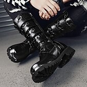 halpa Kengät miehille-miesten mustat steampunk-moottoripyöräsaappaat, joissa on solkihihnat ja kestävä luistamaton pohja - ihanteellinen biker-muotiin tai goottitapahtumiin