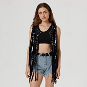 cheap Tops-Retro Vintage 1970s Disco Vest Sequins Tassel Fringe Women&#039;s Carnival Costume Masquerade Performance Pride Parade Pride Month Adults&#039; Vest