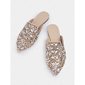 voordelige Damesklompen &amp; Muiltjes-dames versierde instapmuiltjes met strass – glamoureuze platte schoenen met puntige neus voor bruiloften en speciale gelegenheden