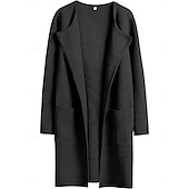 abordables Manteaux &amp; trenchs-Femme Manteau d&#039;hiver Chaud Respirable Poche Décontractées Plein Vacances Plein Air Usage quotidien Sortie Ouvrir le devant Longue Col rabattu Standard manche longue Vêtements d&#039;extérieur Noir Marron